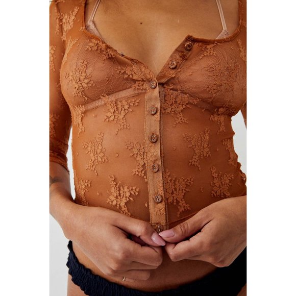 🎉LAST CHANCE🎉 NWT Free People Lost In Lace Cardi / Bright Cider - Picture 4 of 9
